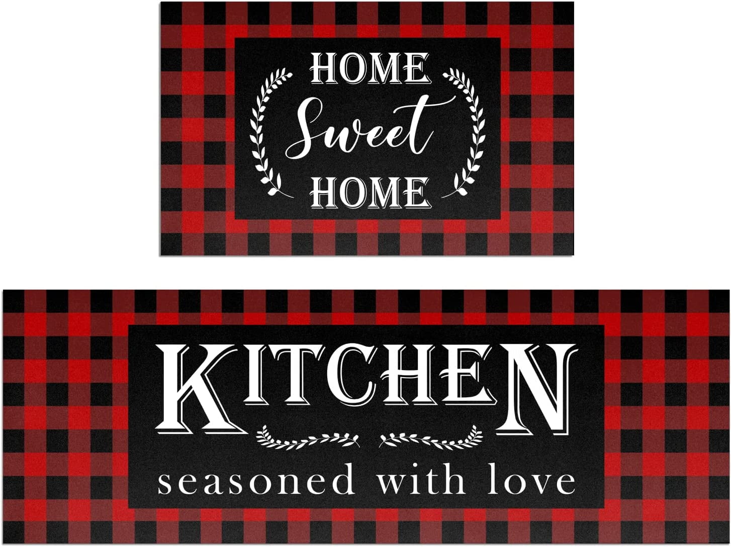 Red Buffalo Plaid Kitchen Mat Set of 2 Non Slip Thick Kitchen Rugs and