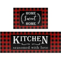 Red Buffalo Plaid Kitchen Mat Set of 2 Non Slip Thick Kitchen Rugs and Mats for Floor Comfort Standing Mats for Kitchen, Sink, Office, Laundry, 17"x47" 17"x28"