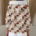 thumbnail image 6 of Women's Fashion Casual Sweater with Zipper Print, Plush Hooded Cardigan Jacket for Christmas Season and Cozy Wear,Beige,L, 6 of 7
