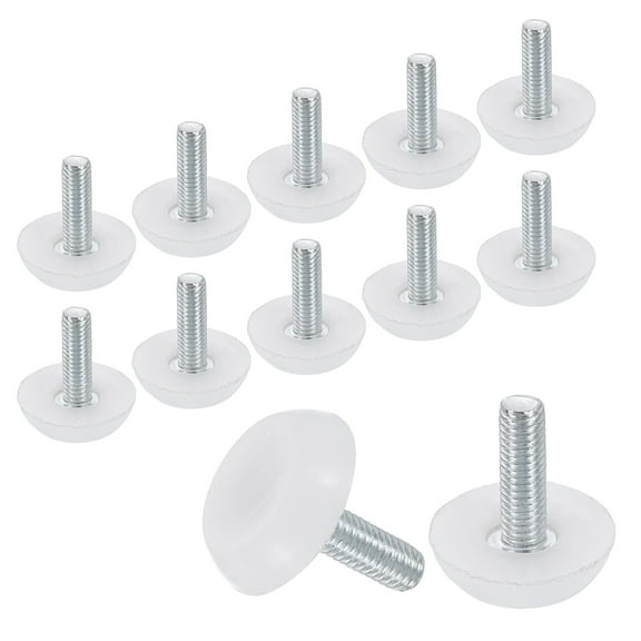 12Pack M6 Thread Furniture Feet Levelers, 23x20 Adjustable Leveling Screw, White