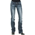 thumbnail image 4 of AWXNJUX Jeans for Women High Waist Women Mid Waisted Denim Jeans Embroidery Stretch Button Straight Pants Jeans Low Rise Jeans for Woman (Dark Blue,XXL), 4 of 6