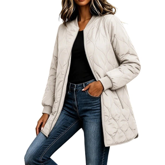 Lmnyox Puffer Coats for Women Full Zipper Quilted Puffy Jackets Winter Thermal Collared Jackets with Pockets