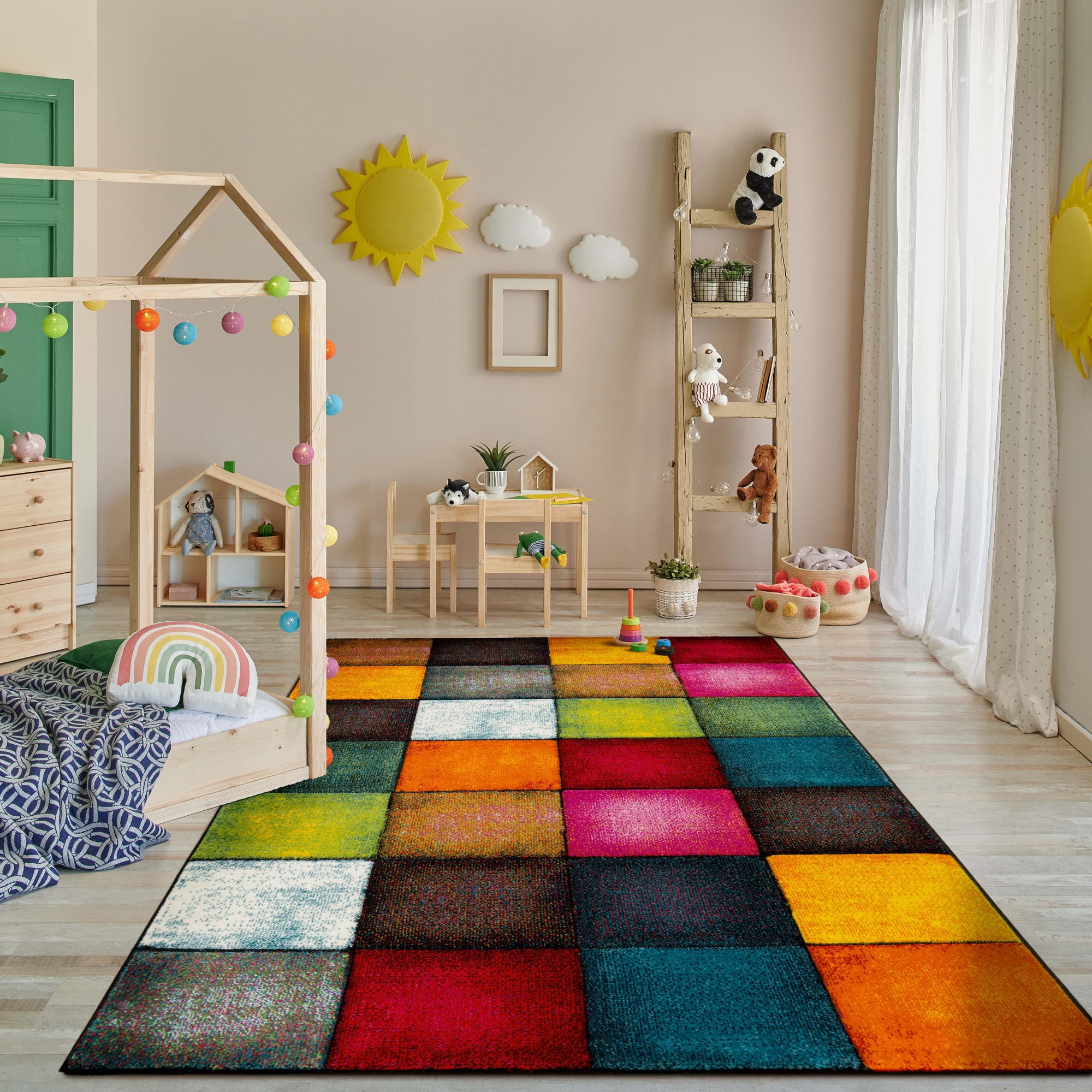Paco Home Colorful Checkered Area Rug in Multicolor - 6'7" x 9'6" (6'x9')