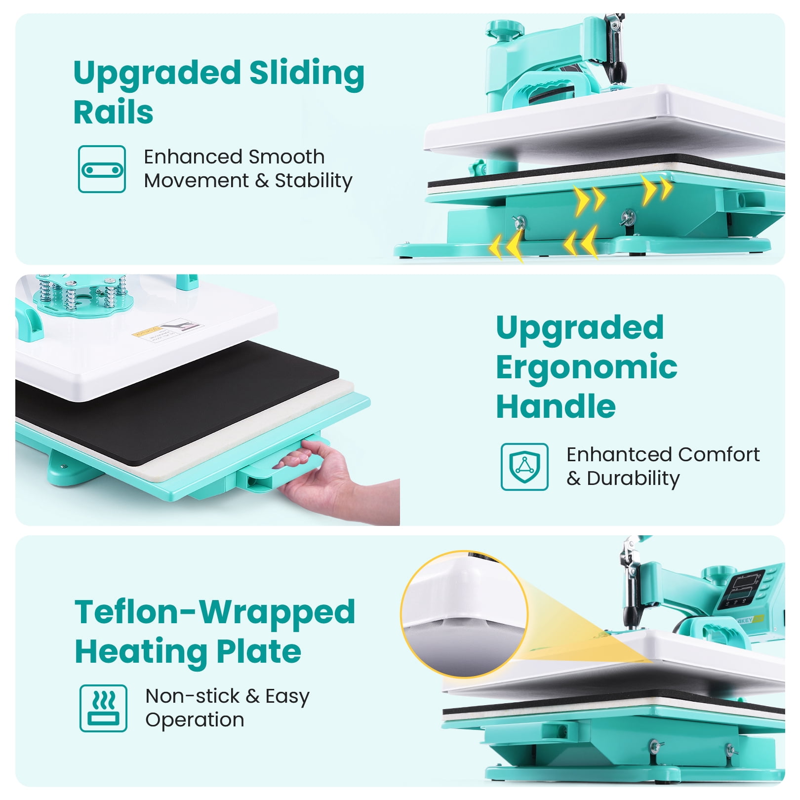 Adnoom Heat Press 15x15, 8 in 1 Multifunctional Shirt Press Machine Combo, 360° Swing Away Sublimation Heat Transfer with LED Display for T-shirts Mugs Hat Plate Cap, Green