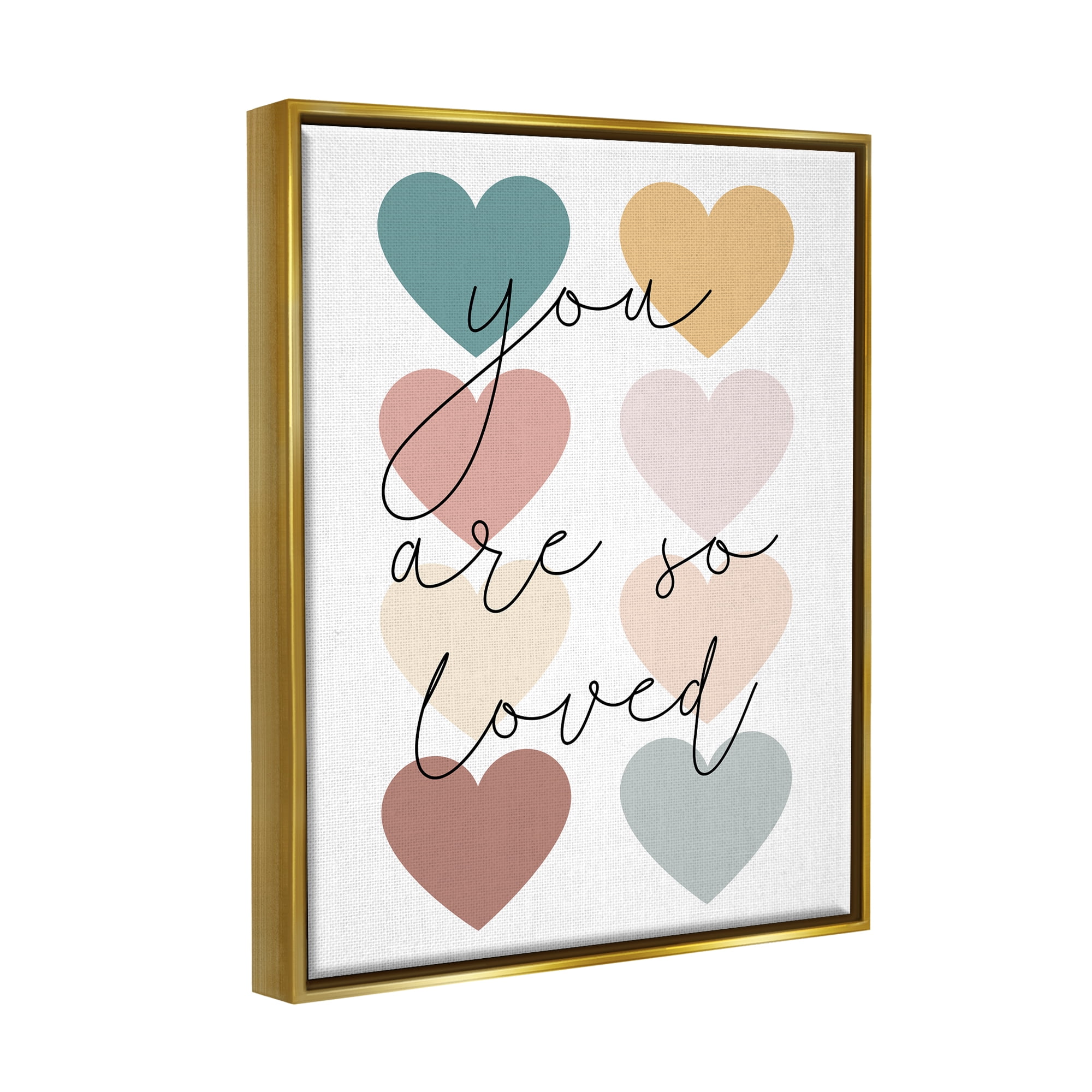 Stupell Industries You Are Loved Hearts Abstract Painting Gold Floater Framed Canvas Art Print Wall Art, 25 x 31