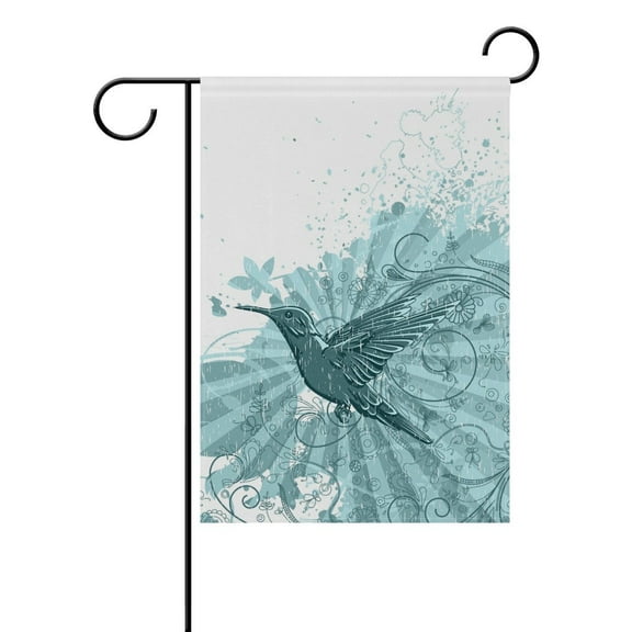 POPCreation Vintage Floral Background With Hummingbird Polyester Garden Flag Outdoor Flag Home Party Garden Decor 28x40 inches