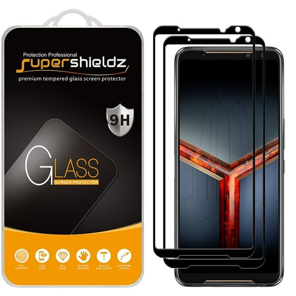 (2-Pack) Supershieldz Designed for Asus ROG Phone 2 / ROG Phone II [Full Screen Coverage] Tempered Glass Screen Protector, Anti-Scratch, Bubble Free (Black Frame)