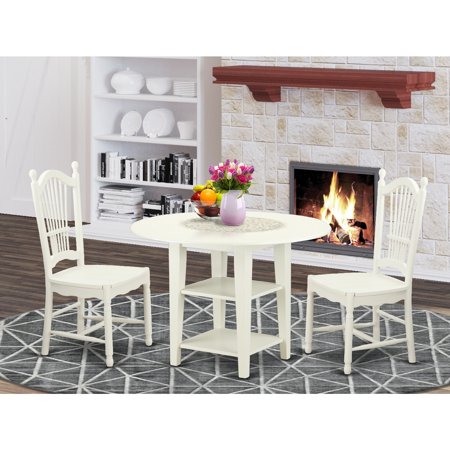 HomeStock Vintage Vogue 3 Piece Sudbury Set With 1 Table And Two Dinette Chairs With Wood Seat In A Rich Linen White Finish.
