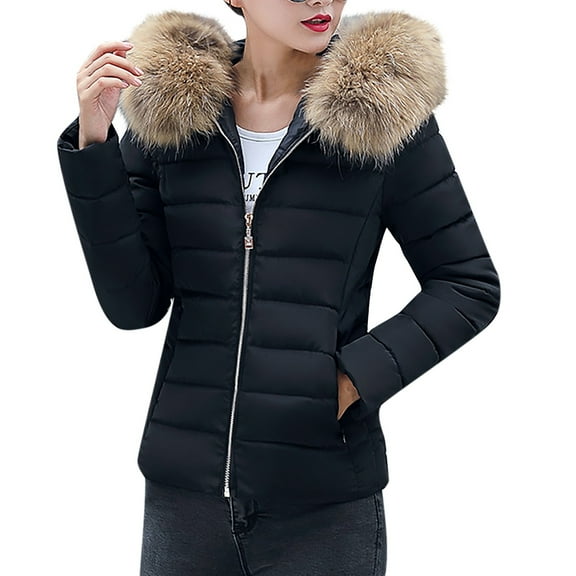 Women's Quilted Outerwear Jacket Women's Winter Thicken Puffer Coat Warm Jackets Parka With Hood Waterproof Black L