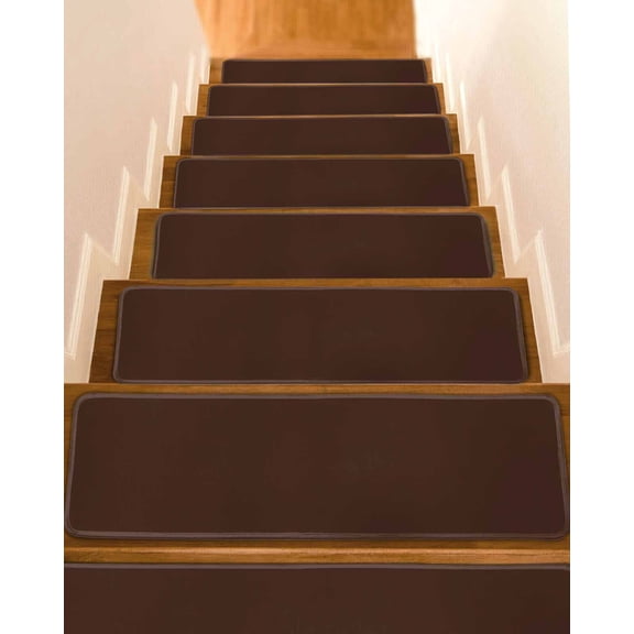 Brown Non-Slip Stair Treads for Wooden Steps, 4 Pack-8x30in Carpet Stair Mats with Adhesive Backing, Noise-Reducing Step Covers for Indoor Stairs, Easy to Install & Residue-Free