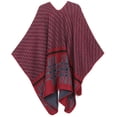 thumbnail image 2 of Sakkas Lupe Womens Reversible Poncho Wrap Cape Shawl Sweater Coat Cardigan Pattern - Zigzag Burgundy - One Size Regular, 2 of 7