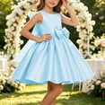 thumbnail image 4 of Girls Satin Mini Princess Dresses Trendy Sleeveless Ruched A Line Bow Detail Gown for Wedding Birthday Party Pageant Holiday Ceremony Blue 1-2 Years, 4 of 6