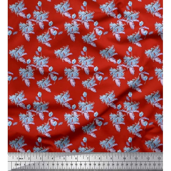 Soimoi polyester Crepe Fabric Leaves & Hollyhill Dahlia Floral Print Fabric by the Yard 42 Inch Wide