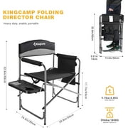 KingCamp Folding Camp Chair Heavy Duty Director Chair with Side Table Cup Holder, Black