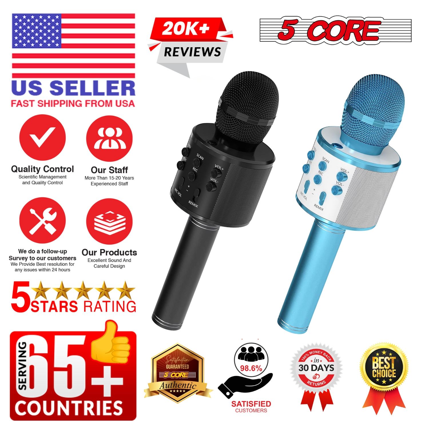 Dual Wireless Karaoke Microphone Set with Portable Speaker - Bluetooth 5.0, Recording Function, Volume Control, Gift for Kids & Parties