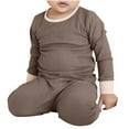 thumbnail image 4 of Odeerbi 6M-7Y Infant Boys Girls Rib Knit Pajamas Long Sleeve Tops High Waisted Pants Two-piece Pajama Set Solid Color Loungewear Infant Boys Girls Clothes, 4 of 5