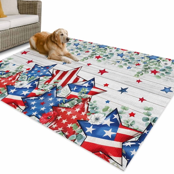 Outdoor Rug 4x6 ft Patriotic Striped Stars 4th of July Waterproof Outdoor Patio Rug Mat Non Slip Outside Area Rugs Carpet for RV,Camping,Porch,Deck,Pool,Balconybackyard,Red White and Blue Farmhouse