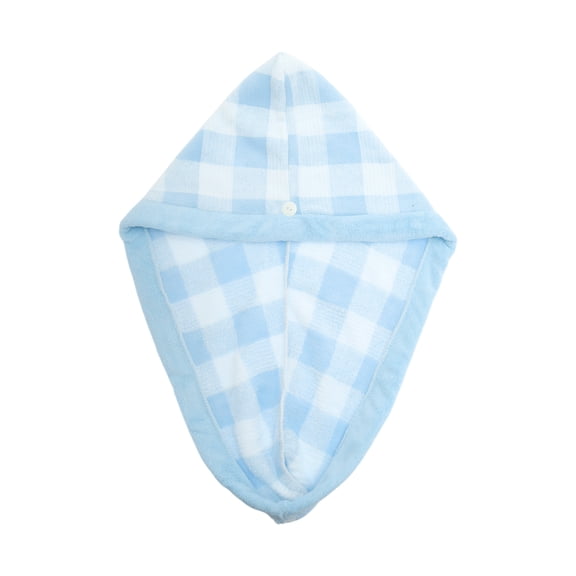 Unique Bargains 1pc Quick Drying Water-absorbent Plaid Hair Towel 25.98"x10.63" Blue