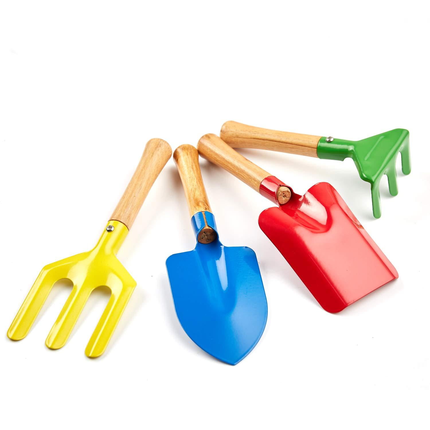 HiKin Kids 3-Piece Garden Tool Set with Trowel Rake and Shovel 2Pack Colorful Kid Gardening Tools Set Children Gardening Tools Set. Totally 2 Trowels, 2 Rakes and 2 Shovels 