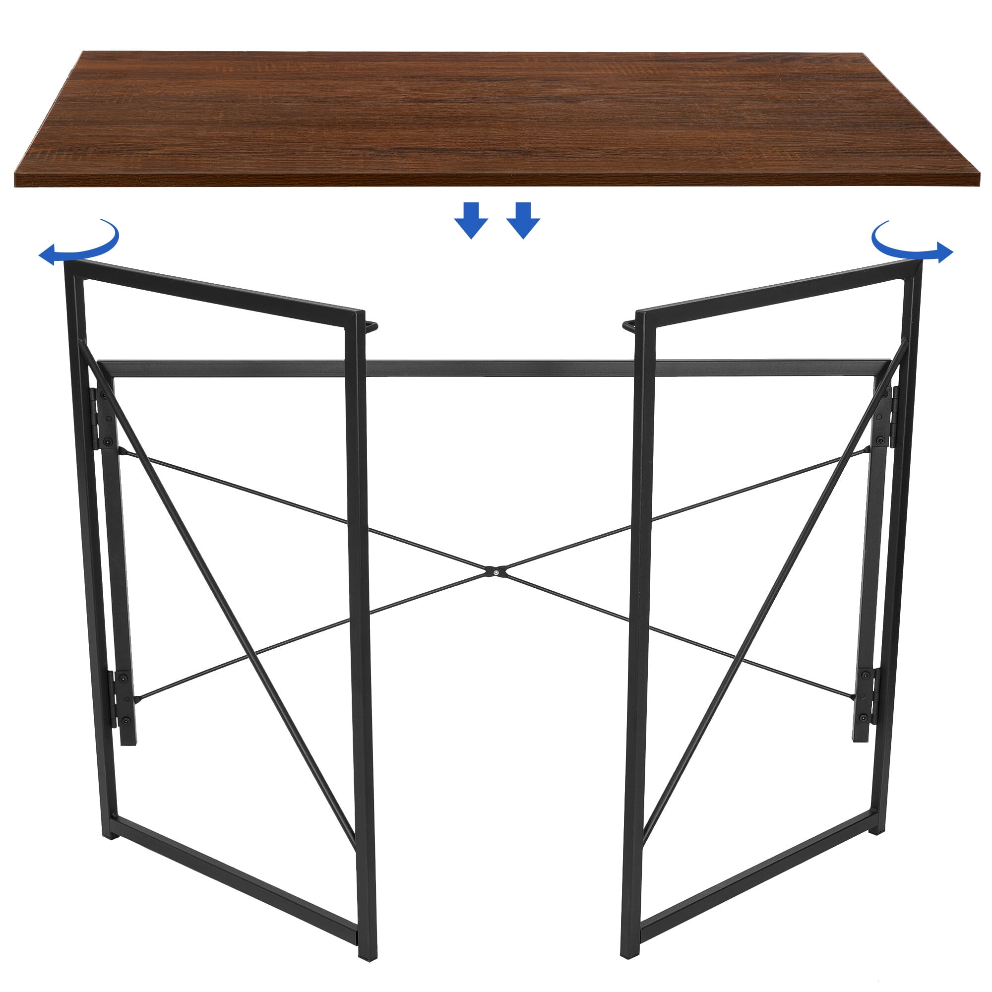 ZenSports 39 inch Folding Computer Desk, Modern Sturdy Writing Study Desk Brown