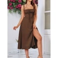 thumbnail image 3 of Midi Corset Dress Flowy Slit Lace Up Dresses for Women Tea Party A Line Casual Sundress Brown XXL, 3 of 5