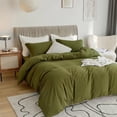 thumbnail image 2 of Olive Green Duvet Cover Full Comforter Cover Sets Soft Breathable Washed, 2 of 9