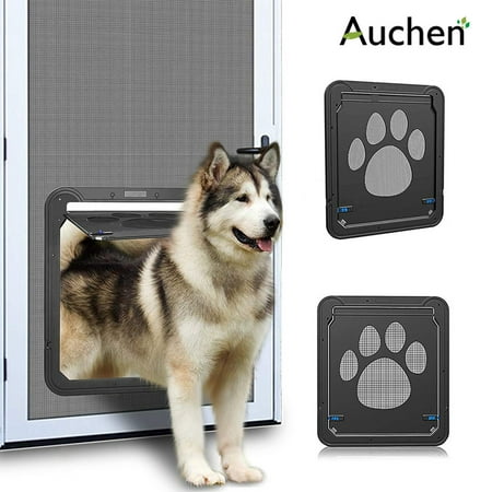 Auchen™ Pet Screen Door, Black Dog Footprint Pattern Pet Door Window Screen, Magnetic Flap Screen Automatic Lockable Door Gate for Medium Dog and Cat ( XL Outside Size: 16