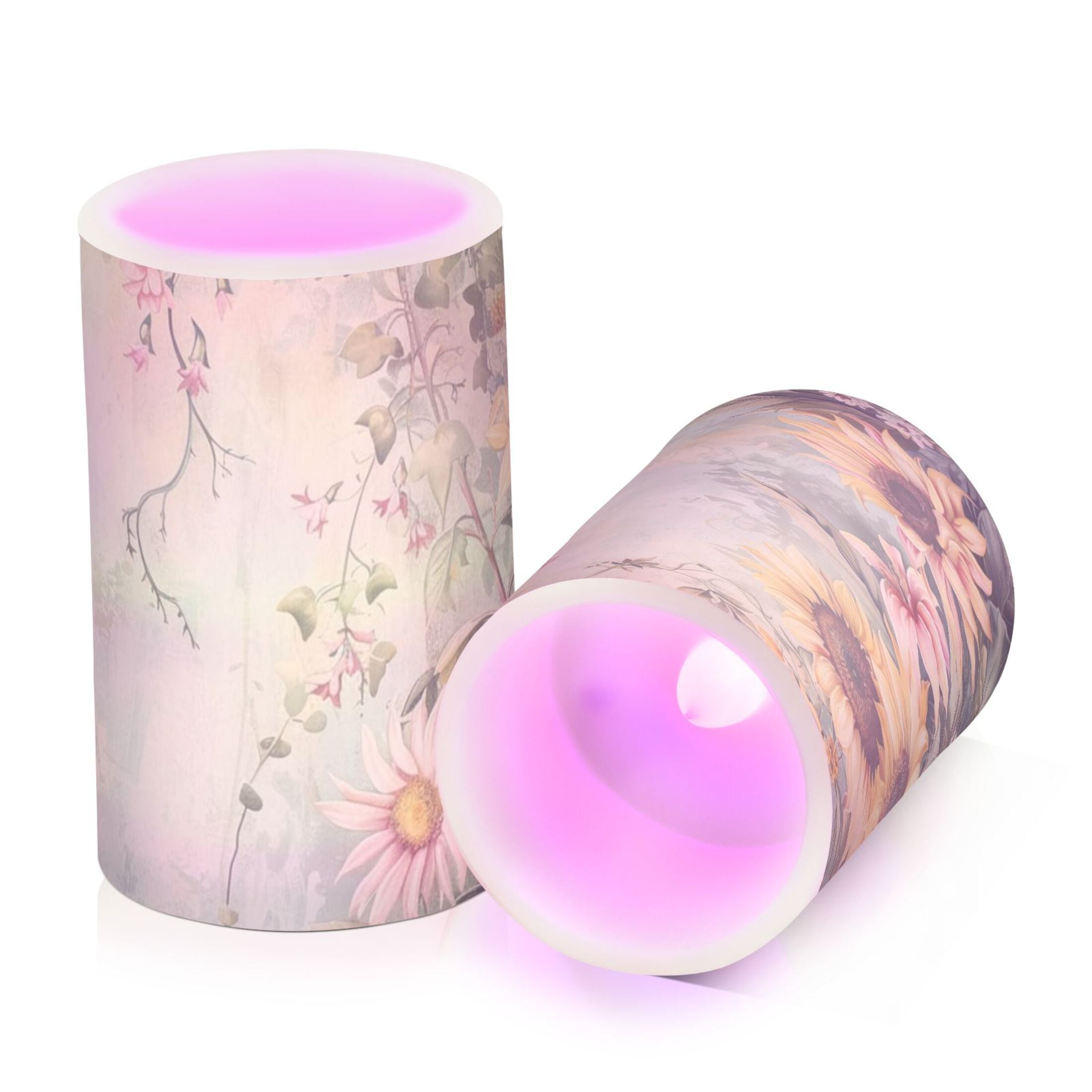 Sunflowers Spring Flickering Flameless Candles Battery Operated with Remote Timer LED Pillar Candles Set of 2