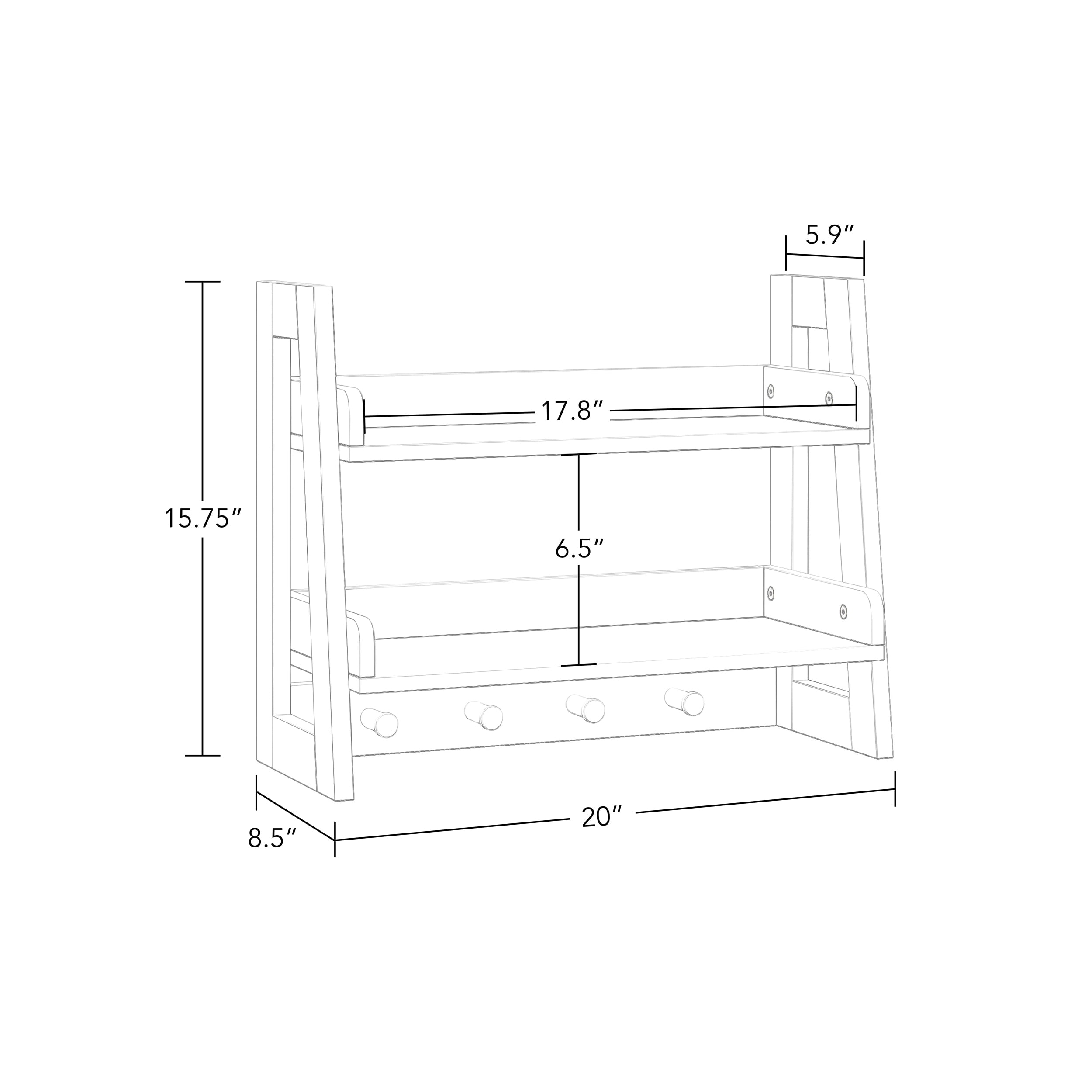 RiverRidge Amery 2-Tier Bathroom Ladder Shelf with Open Storage and Towel Hooks - White