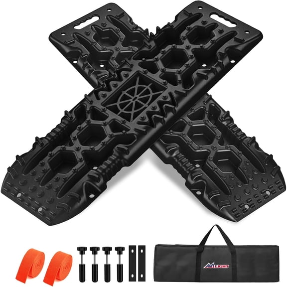 Nilight Recovery Off-Road Traction Boards with Jack Lift Base Emergency Tire Ladder Mats for 4WD 4X4 Mud Sand Snow with 2PCS Mounting kit Carry Bag 2 leashes
