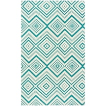 SAFAVIEH Cedar Brook Michelle Geometric Cotton Area Rug, Ivory/Light Teal, 5' x 8'