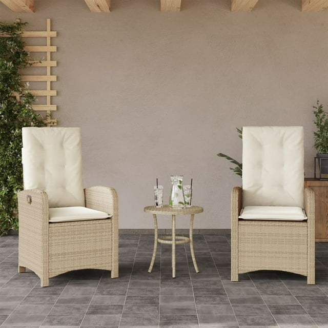 vidaXL Reclining Garden Chairs 2 pcs with Cushions Beige Poly Rattan