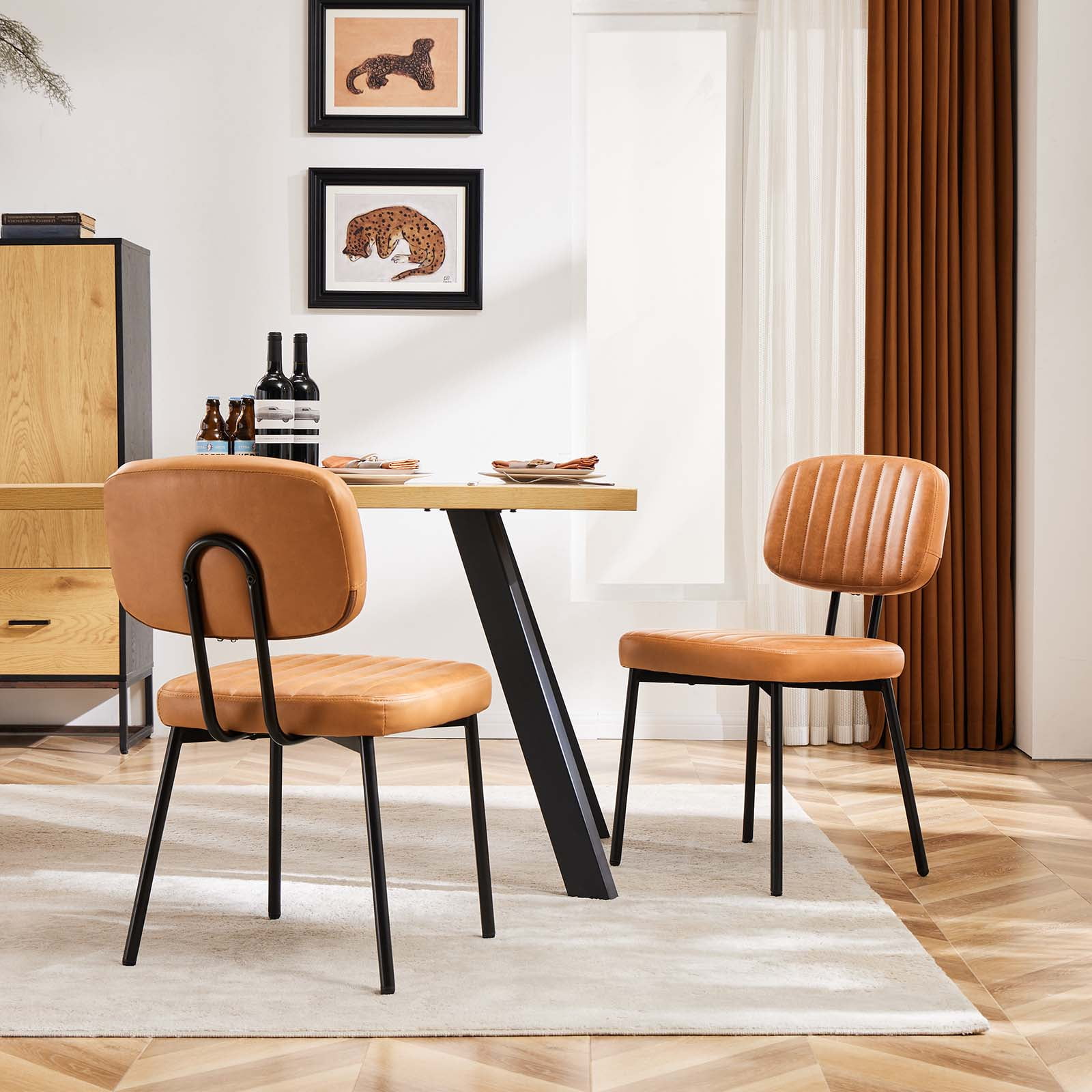 CONCETTA Mid-century Modern Dining Chairs, Kitchen Chairs Set of 4, Brown