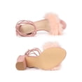 thumbnail image 4 of BLISSFUL STEP Edition Women's Sandals Block Heels Faux Fur Strappy Lace up Sandals Pink 7, 4 of 7