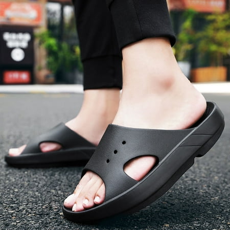 

Holiday Savings 2022! Rourlinge Summer Couple Women Men Slippers Slide Lightweight Sandals With Arch Support Bathroom Bath Shoes Black 44