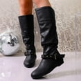 thumbnail image 6 of KEGIRLOM Women's Fashionable Casual Winter Solid Color Round Toe Flat Mid-Calf Boots Black Size 7.5, 6 of 9