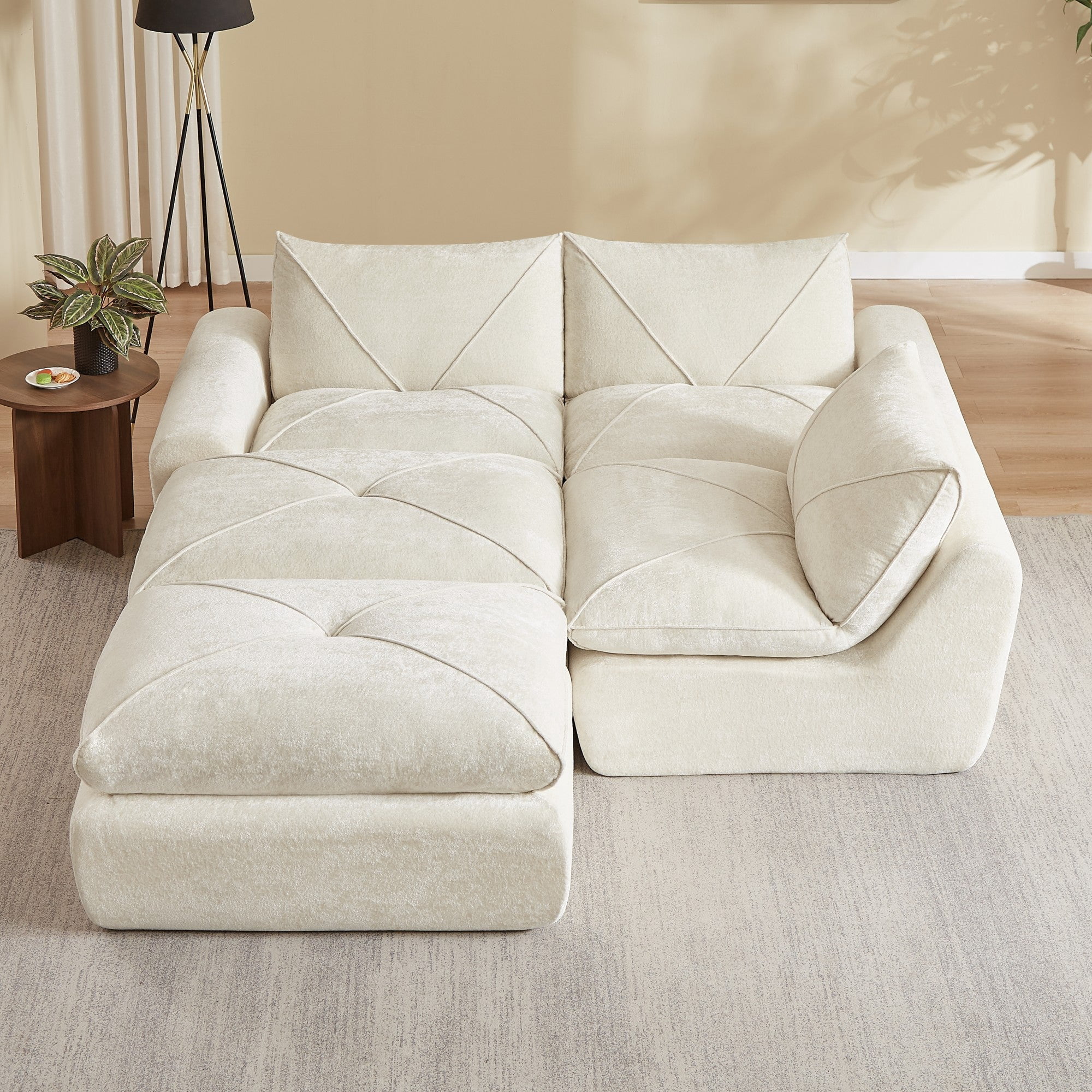 Sailvan Modern Chenille Modular Sectional Sofa with Ottoman,Spacious Living Room Furniture for Apartments and Homes Beige