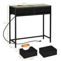 Fabric-Drawer Console Table - Grey with 2 AC Outlets   2 USB Ports