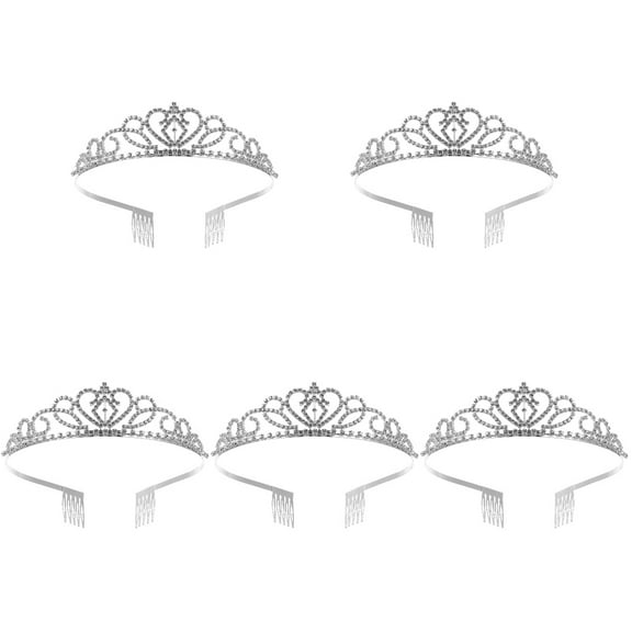5pcs Silver Crown Tiara Crystal Queen Crown Princess Tiara Rhinestone Headband