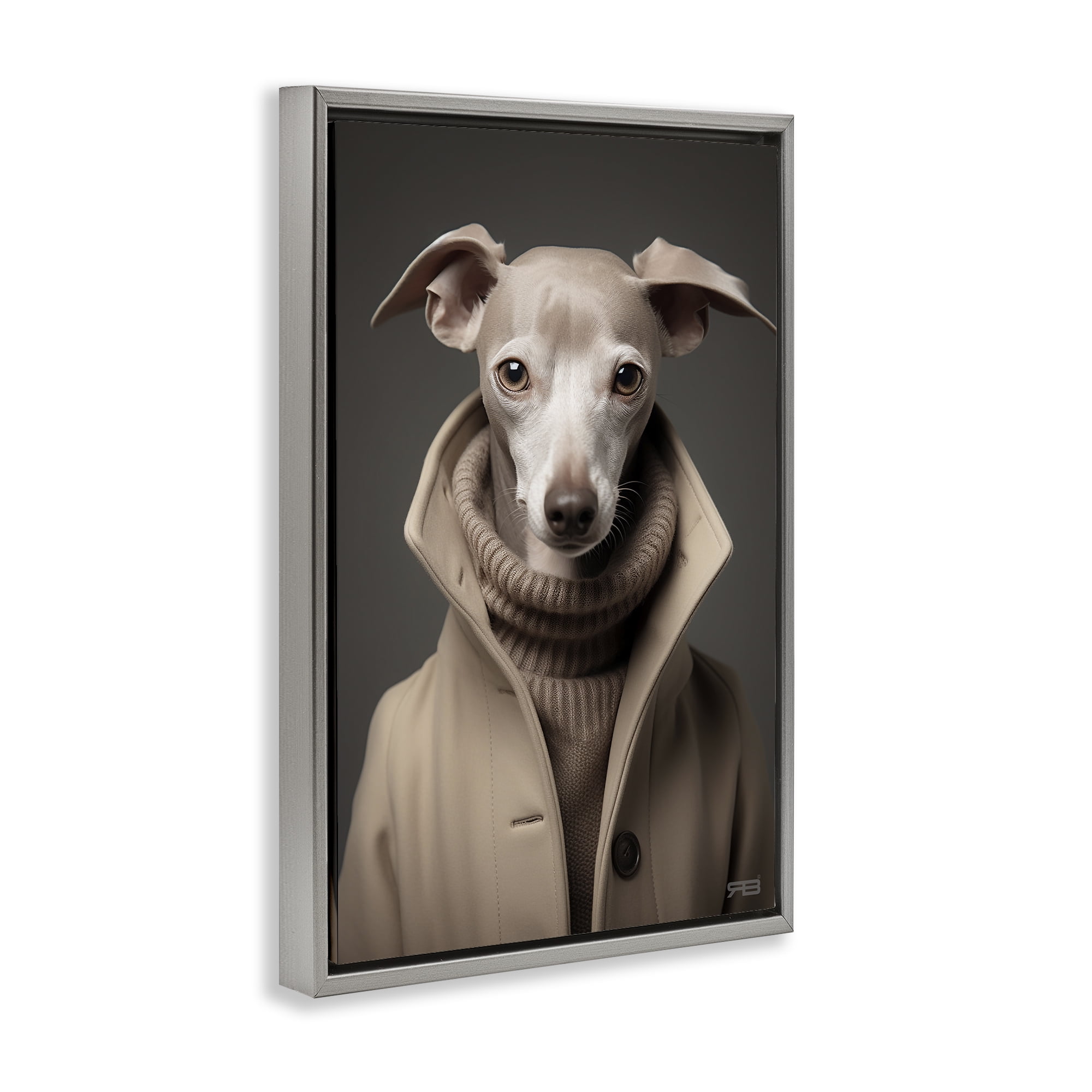 Stupell Industries Chic Fashion Greyhound Animals & Insects Painting Gray Floater Framed Canvas Art Print Wall Art, 21 x 31