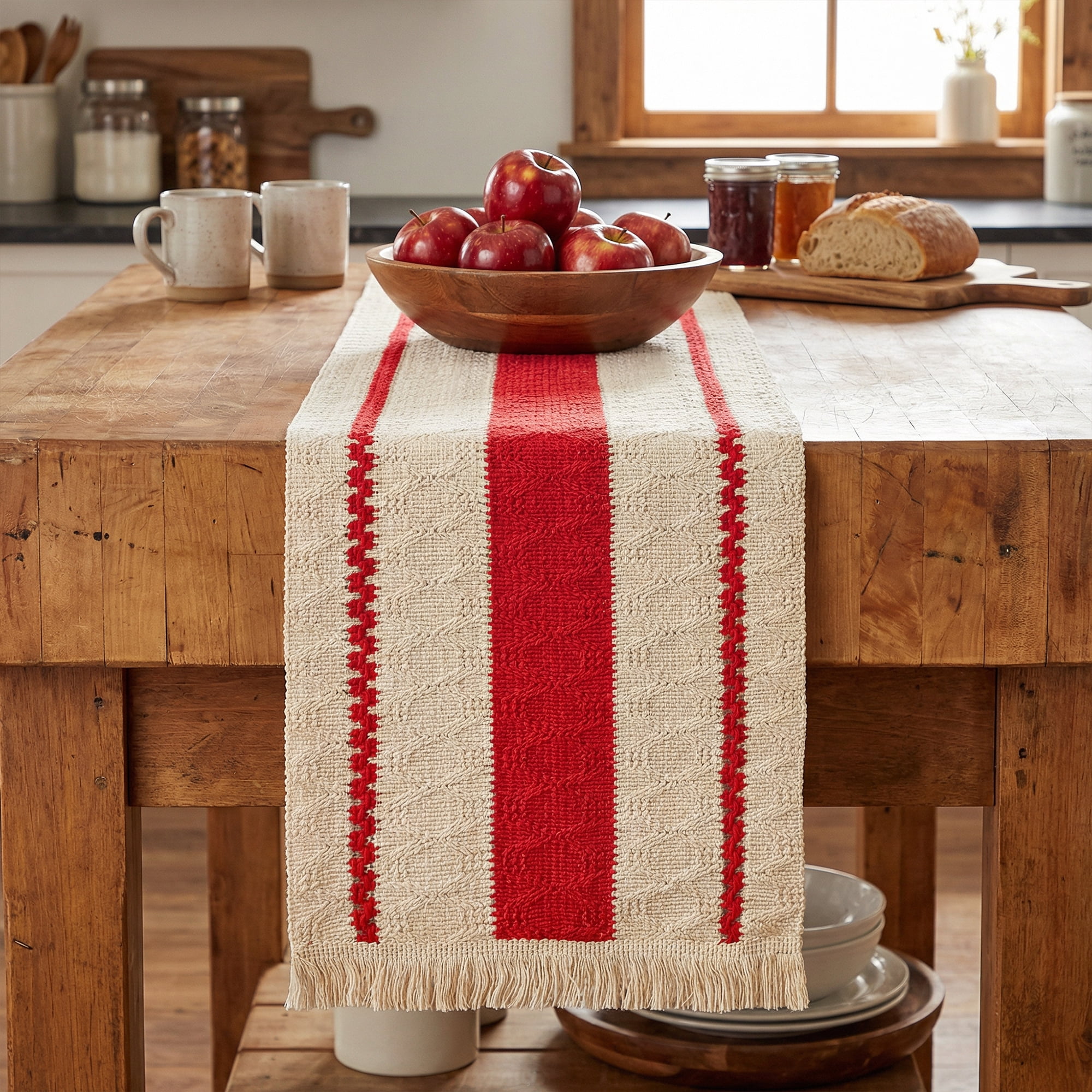 Unique Bargains Farmhouse Polyester Table Runner for Birthday Decoration Red 11.8"x70.9"