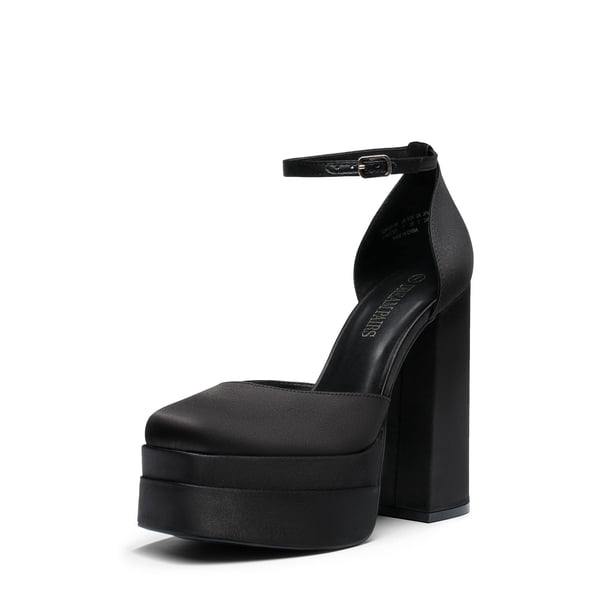 Tacones Plataforma con Bloque para Mujer DREAM PAIRS en Satén Negro, Talla 8