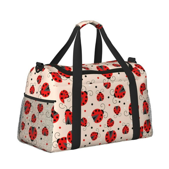 Ratiio Red Ladybug Pattern Hand Travel Bag, Weekender Carry On for Women Men, Sports Gym Bag, Workout Duffel Bag, Overnight Shoulder Bag fit 15.6 Inch Laptop