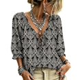 thumbnail image 2 of Polka Dot Lace Up Blouse Casual 3/4 Length Sleeve Tops V Neck Top Drawstring Ruffle 3/4 Sleeve Summer Casual Flowy Tops, 2 of 5