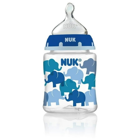 NUK Orthodontic Silicone BPA Free Nipple Bottle, 5 Ounce, Single Pack, Blue Elephants