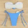 thumbnail image 5 of WIZUTIZ Womens Swimsuits Tankini Tube Bandeau Push Up Anti-Slip Swim Top with Tie Side Panties Rose Low Rise Underwear High Leg Thong Solid Swimsuits Sleeveless Swimsuits 2 Piece Beach Blue, 5 of 5