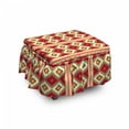 thumbnail image 1 of Boho Ottoman Cover, Oriental Turkish Geometric, 2 Piece Slipcover Set with Ruffle Skirt for Square Round Cube Footstool Decorative Home Accent, Standard Size, Vermilion and Multicolor, by Ambesonne, 1 of 5