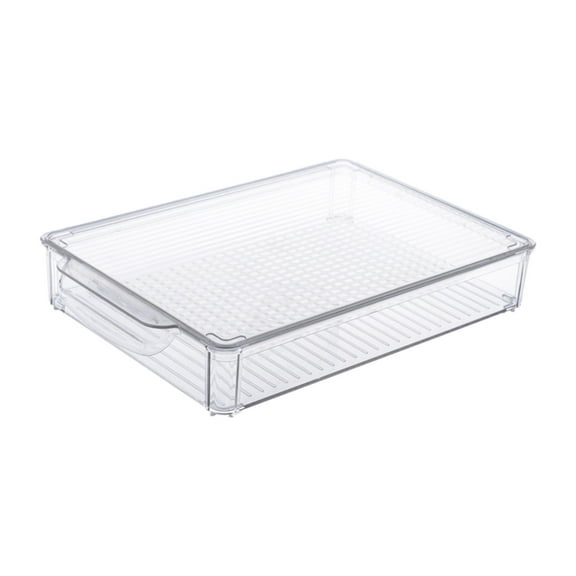 Clear Plastic Refrigerator Organizer Bin | Stackable Storage Container for Fridge, Freezer, Pantry & Cabinet | 9.06x7.87x2.17 Inch Kitchen Organization