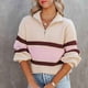 thumbnail image 2 of Jersey de punto para mujer, suéter con cuello levantado, cremallera frontal, hombro caído, manga larga, cálido para invierno y otoño, color albaricoque XL, 2 of 7