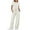 Beige, variant on Wdfiry Formal Jumpsuits for Women Casual Solid Short Sleeve Playsuit Clubwear Straight Wide Leg Jumpsuit with Drawstring